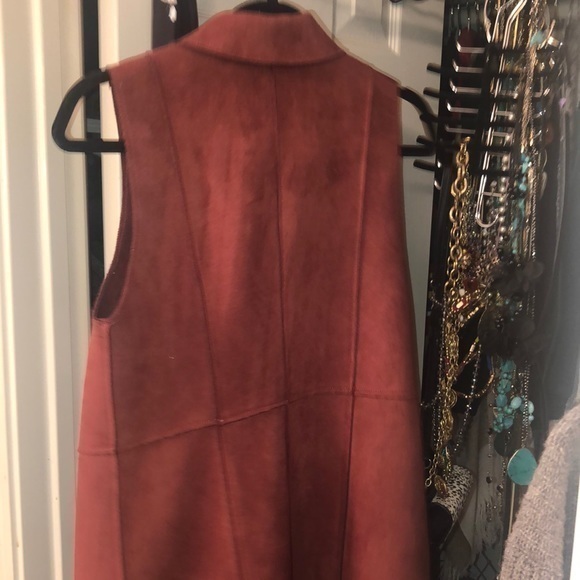 Anthropologie faux‎ suede polyester rust color double breasted & pocketed dress - Picture 3 of 7